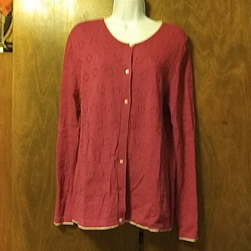 FIELD GEAR -Magenta w/ White Trim Cardigan -XL